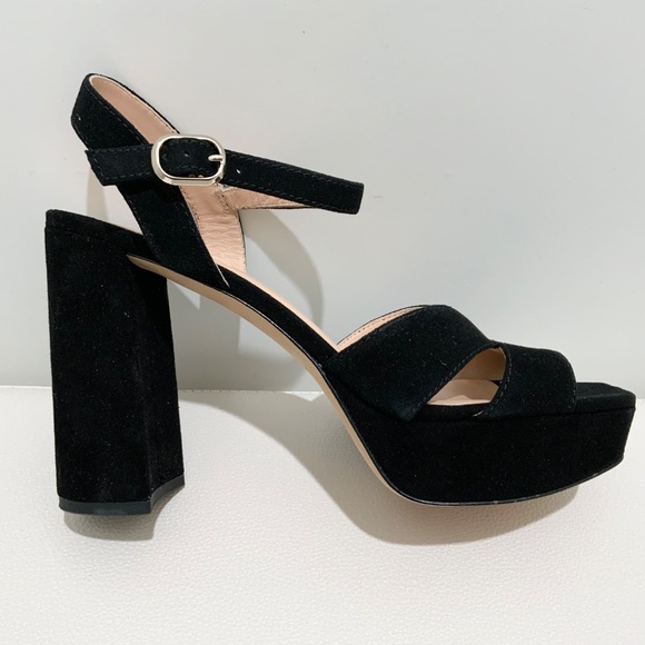 Kate Spade Delight Platform Heel Sandal Black Suede Block Heel Ankle Strap Pumps - Picture 12 of 16